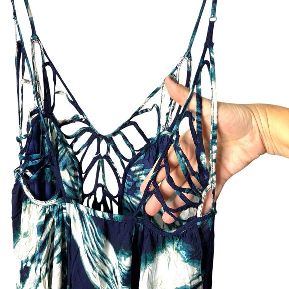 Anthropologie Maxi Dress Blue Tie Dye Strappy Details  Small Summer Fun Beachy - Picture 2 of 12